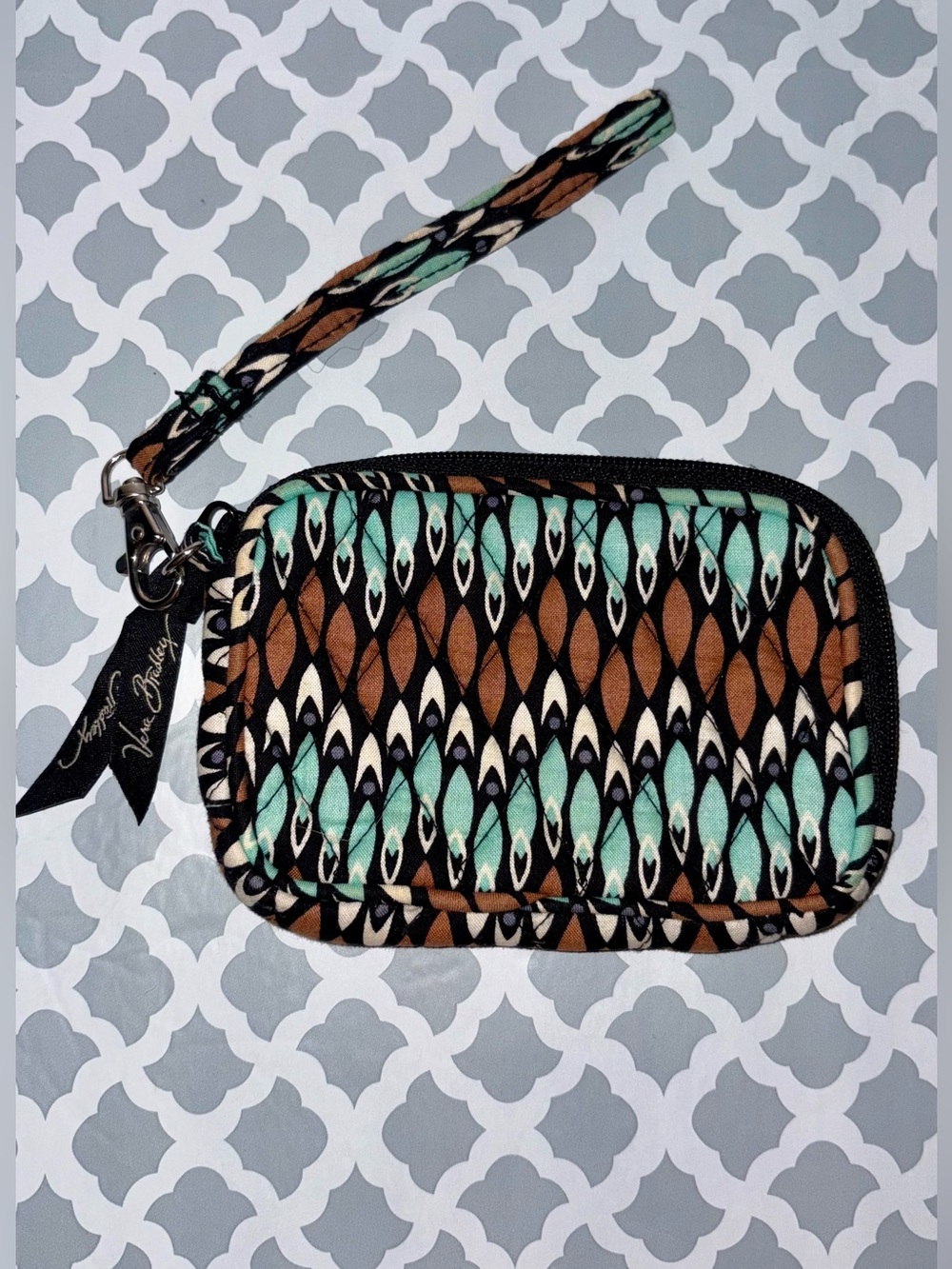 Vera Bradley Brown and Aqua Geometric Wristlet